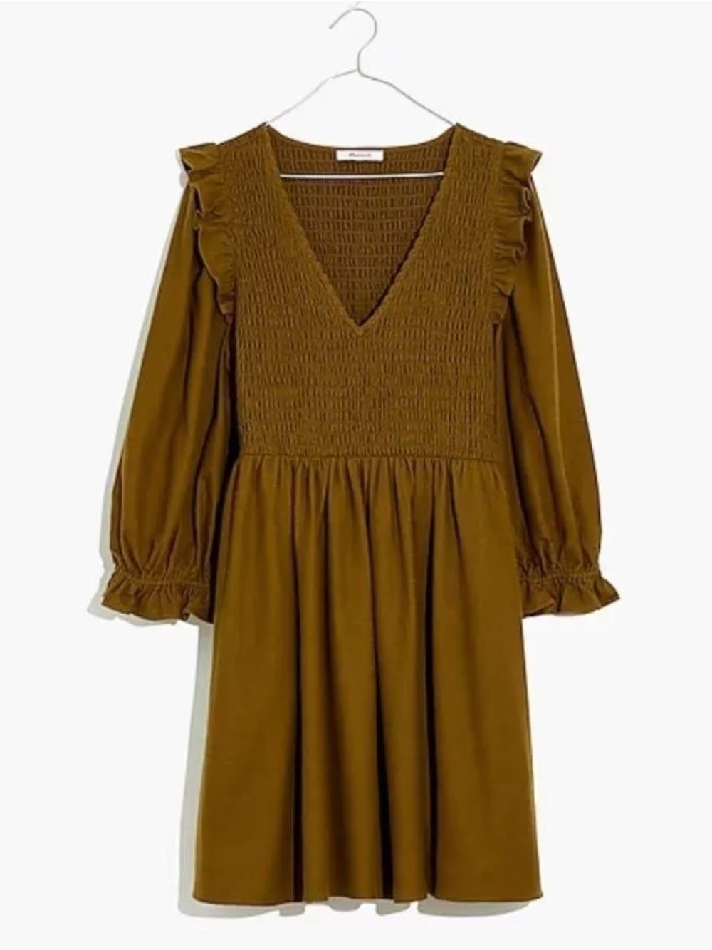 Madewell Flannel Lucie V-Neck Smocked Mini Dress Weathered Olive Size M